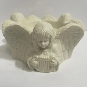 Vintage 3 Musical Angels Porcelain Pillar Candle Holder Candy Dish Angel Decor